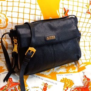Aimee Kestenberg Bali Crossbody Bag Black Soft Leather Double Entry Gold Zippers